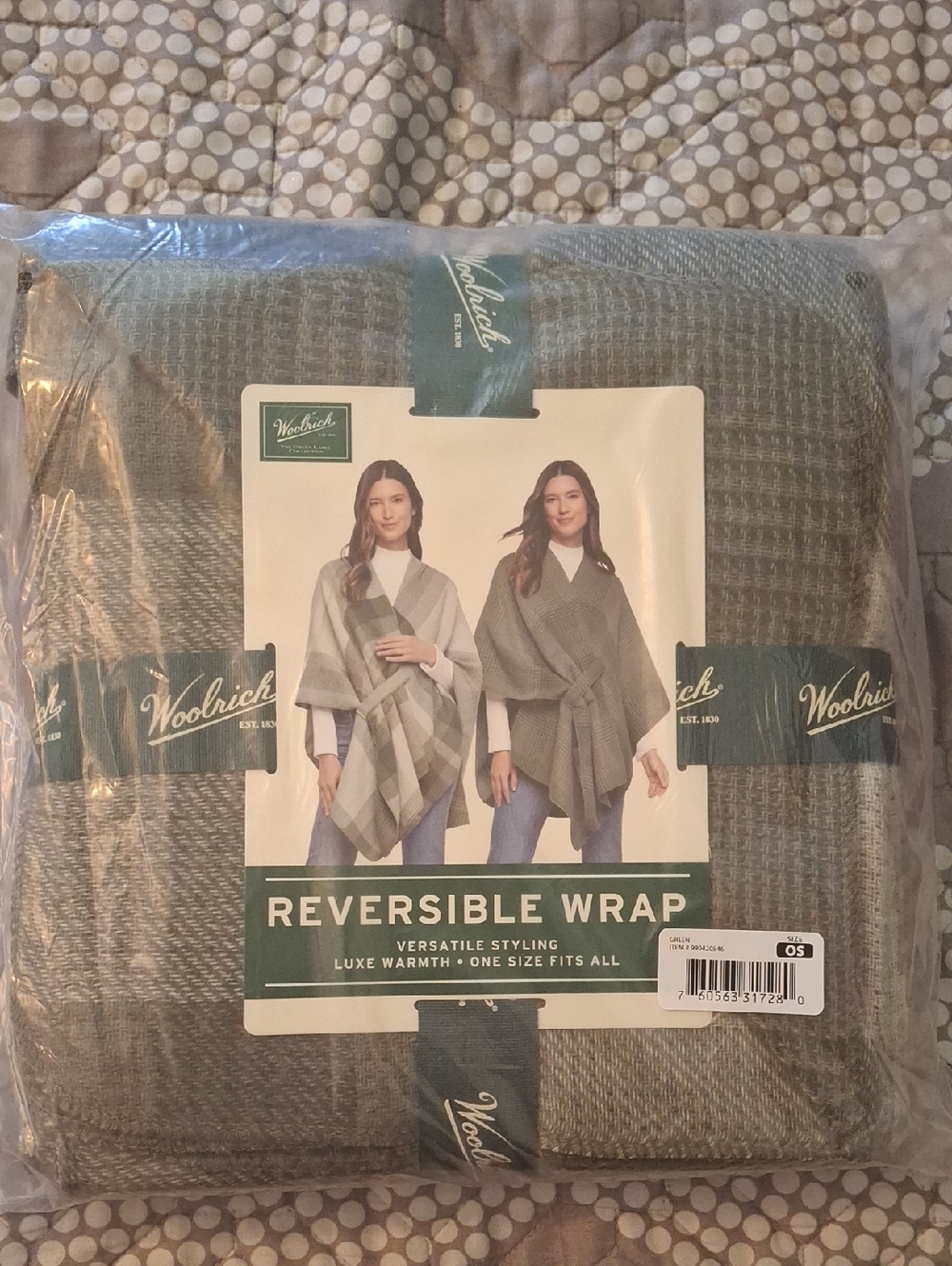Woolrich Olive and Cream Reversible Wrap
